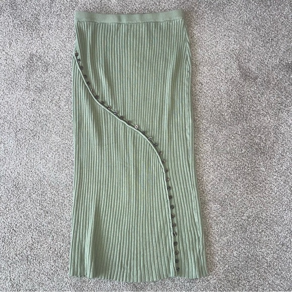 Anthropologie Sovere Buttonfront Ribbed Knit Pencil MIDI Skirt M Green NEW! - Picture 4 of 7